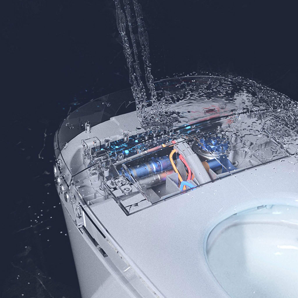 Nuvia 1/1.28 GPF Smart Compact Dual Flush Tankless Toilet Bidet Combo With Self-Cleaning Nozzle And Foot Sensor Flush (SAK58021)