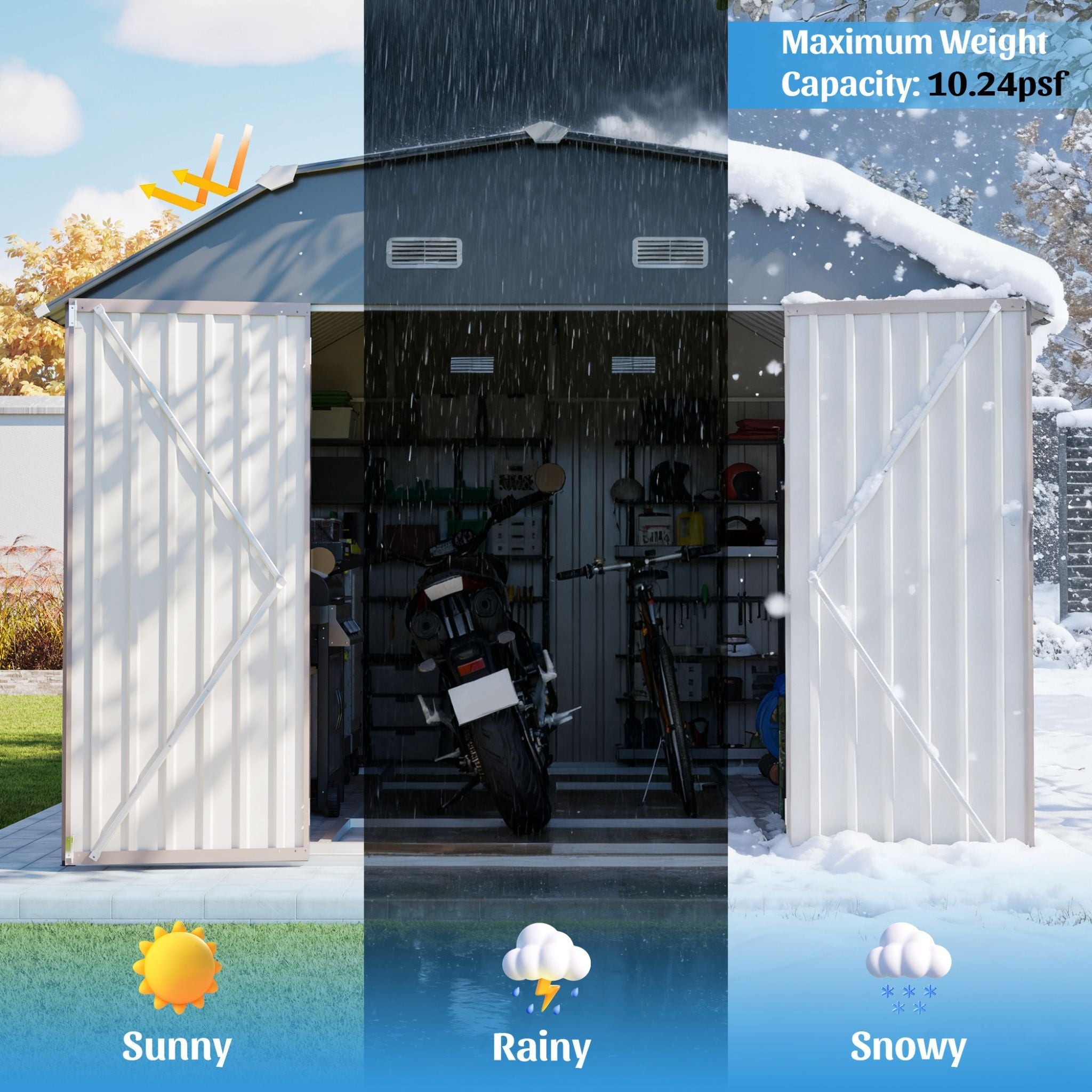 [10X12FT] Alora Heavy-Duty Outdoor Metal Storage Shed With Floor (SAK91820)