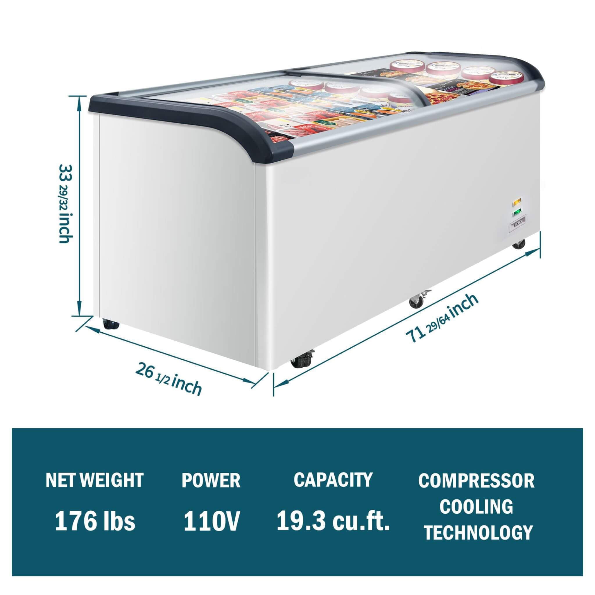 19.3 Cu.Ft Curved-Glass Commercial Display Ice Cream Freezer (SAK81726)
