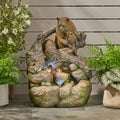 [CLEARANCE] Alora 22-Inch Weather-Resistant Outdoor Bears On A Log Floor Fountain With LED Lights (SAK77651)