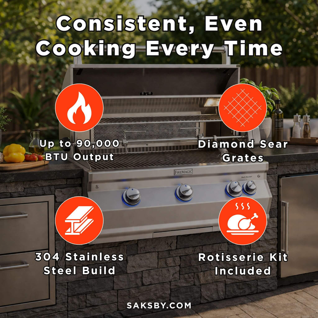 Fire Magic Aurora Multi-User Built-In Grill With Analog Thermometer & Rotisserie Kit, 36" [A790I-8EAN/P] (SAK42701)