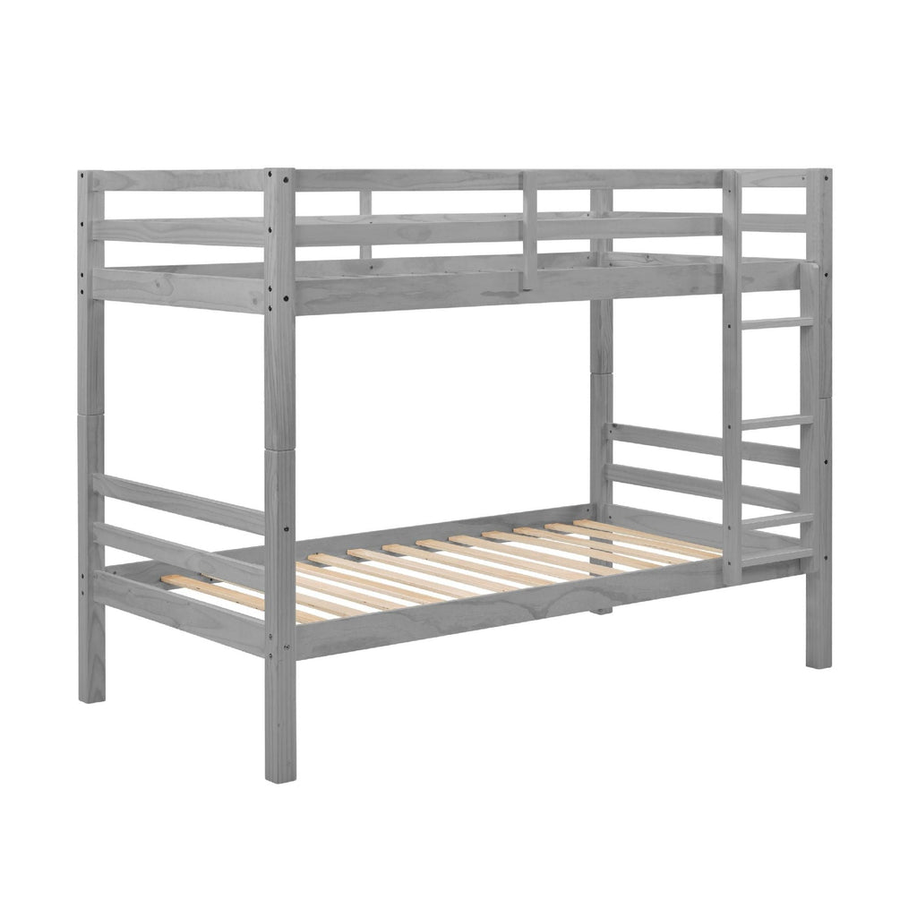 Kids Shared Room Twin Over Twin Wood Bunk Bed with High Guardrail Ladder Grey Finish | Just Better Bunk Beds