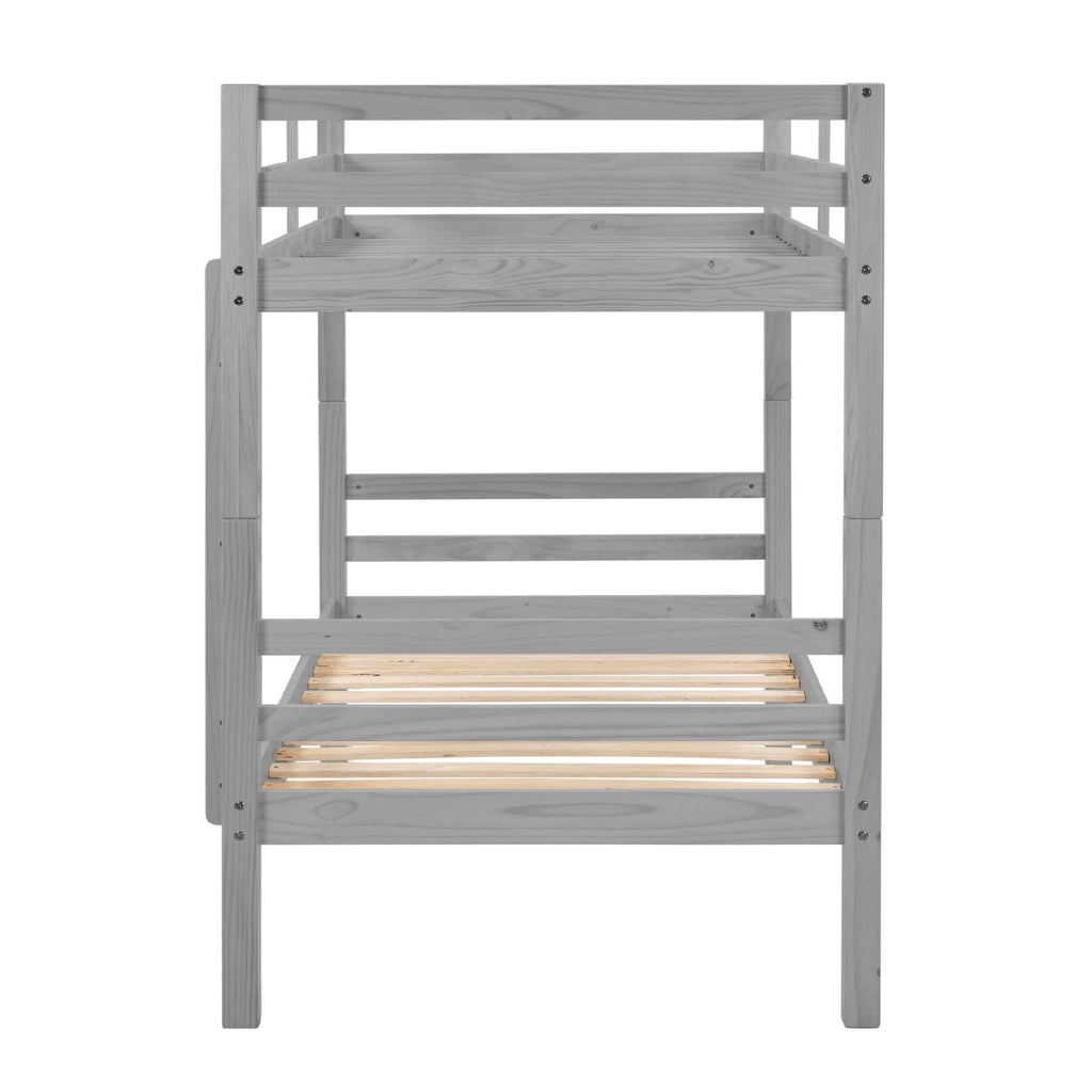 Kids Shared Room Twin Over Twin Wood Bunk Bed with High Guardrail Ladder Grey Finish | Just Better Bunk Beds