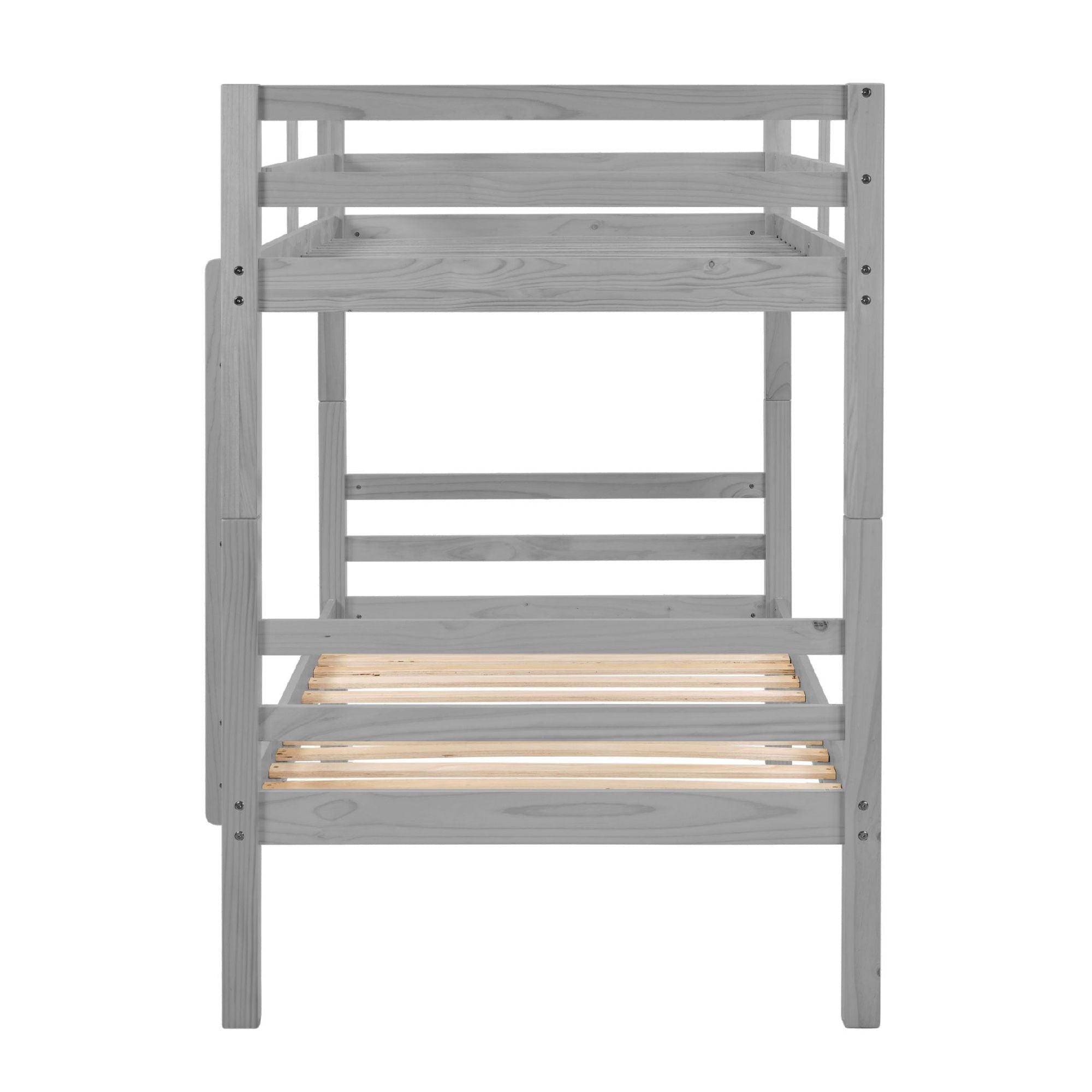 Kids Shared Room Twin Over Twin Wood Bunk Bed with High Guardrail Ladder Grey Finish | Just Better Bunk Beds
