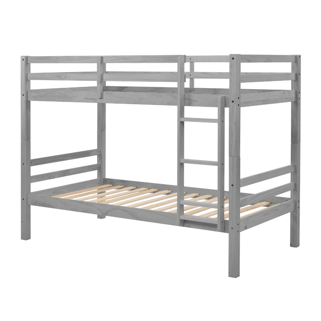 Kids Shared Room Twin Over Twin Wood Bunk Bed with High Guardrail Ladder Grey Finish | Just Better Bunk Beds