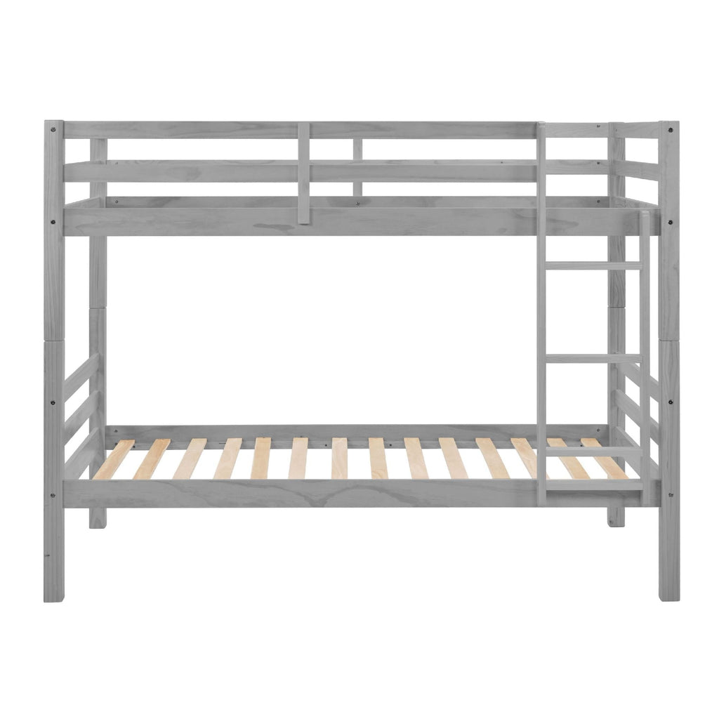 Kids Shared Room Twin Over Twin Wood Bunk Bed with High Guardrail Ladder Grey Finish | Just Better Bunk Beds