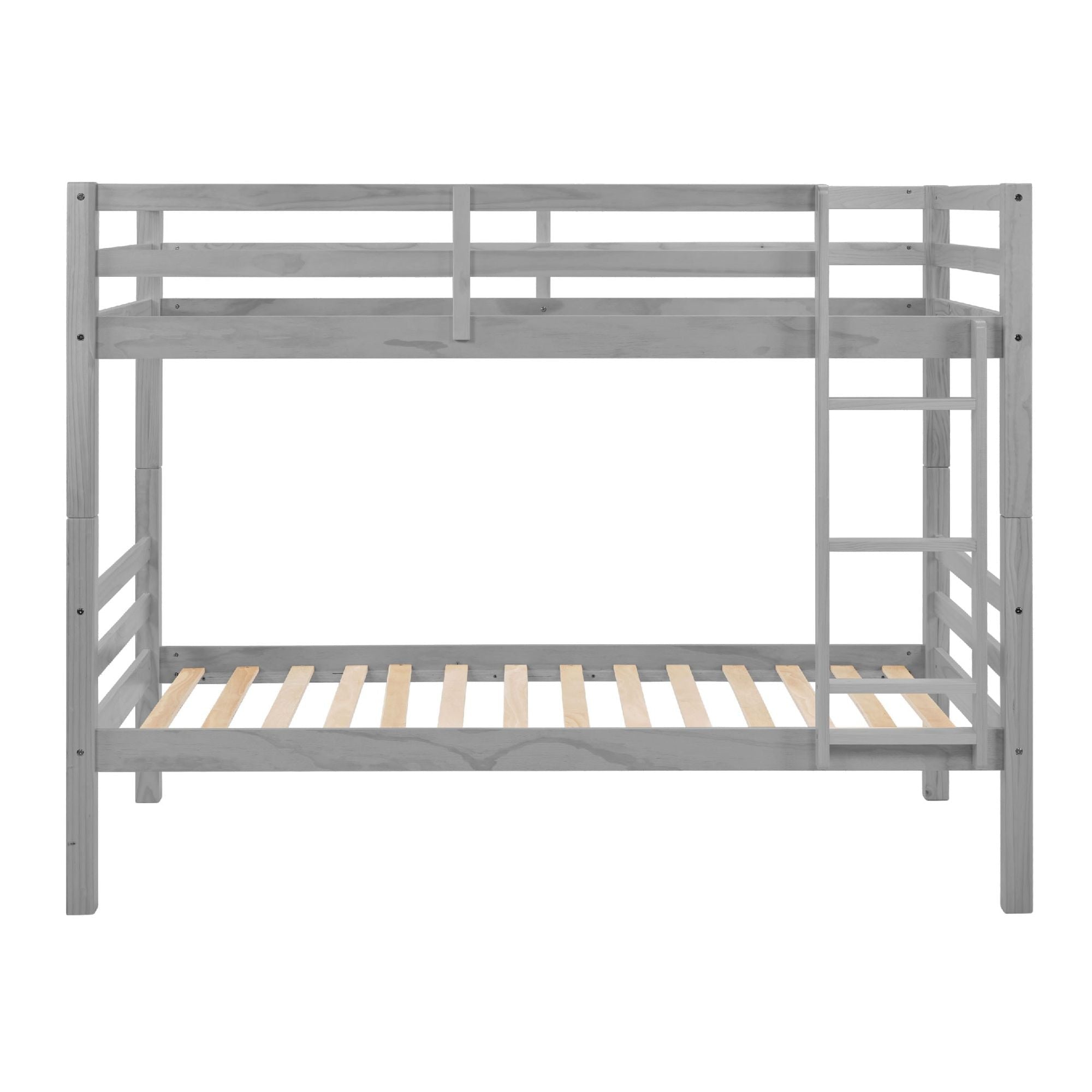 Kids Shared Room Twin Over Twin Wood Bunk Bed with High Guardrail Ladder Grey Finish | Just Better Bunk Beds