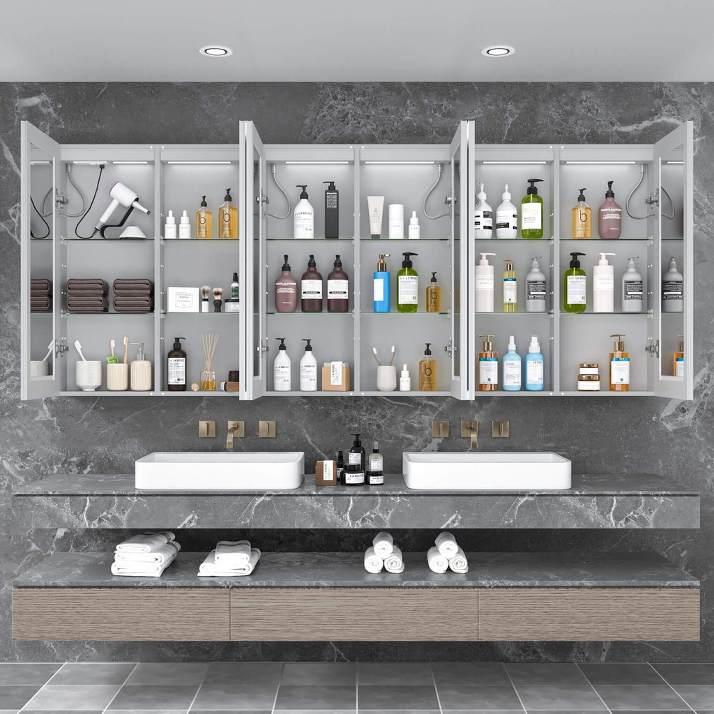 [96X40-Inch] Nuvia Wall-Mounted Medicine Cabinet Mirror With Anti-Fog And Tri-Color LED Lights (SAK82340)