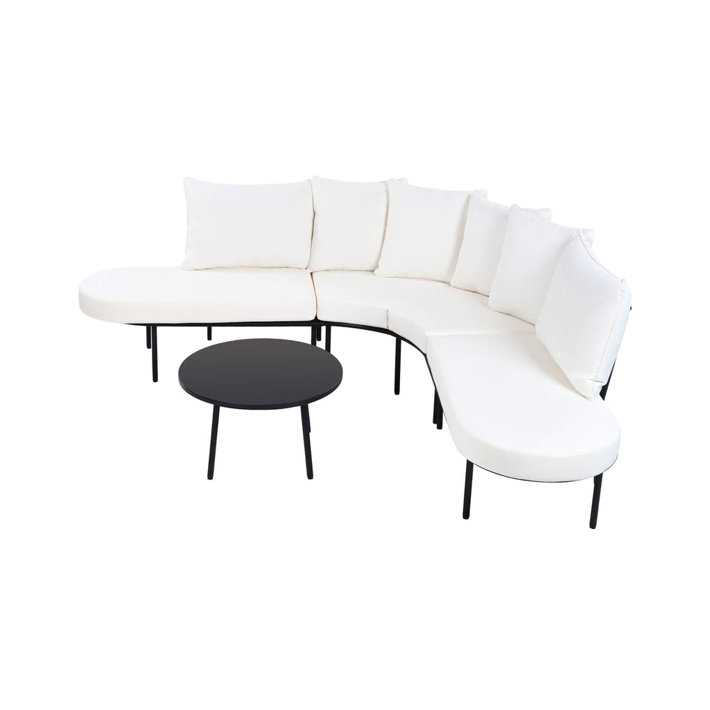 Alora Premium Half-Moon 6-Person Curved All-Weather Outdoor Furniture Sofa Patio Set With Coffee Table And Cushions (SAK76332)
