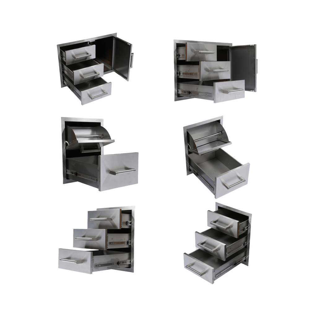 Premium Outdoor Kitchen With 32-Inch 60K BTU Built-In Stainless Steel LPG Gas Grill, Door And Drawer Combo And Stainless Steel Ice Box (SAK98661)