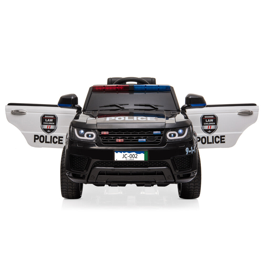 12V Electric Battery-Powered Police SUV Ride-On Toy with Remote Control, Black