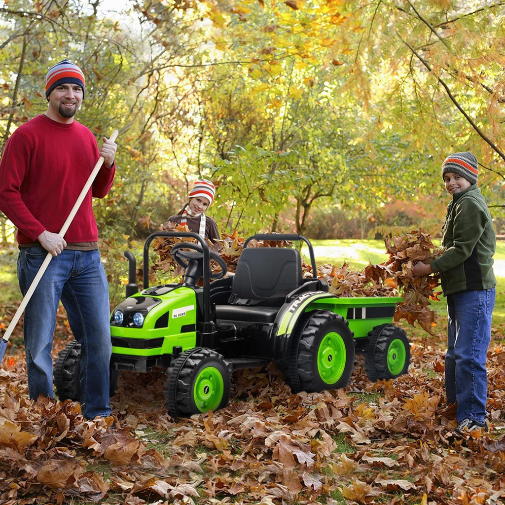 12V Battery-Powered Ride-On Tractor with Trailer and Remote Control Electric Car
