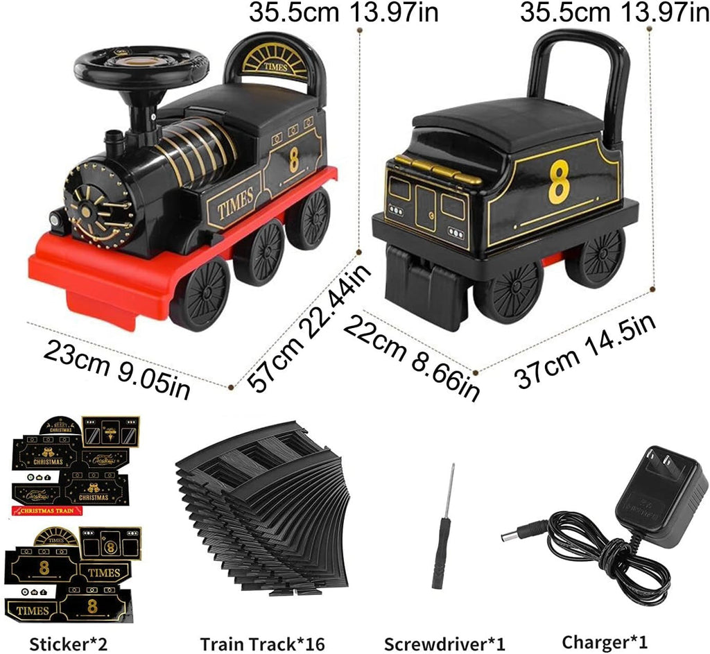 Electric Ride-On Train Set with Track, 2-Seater Cargo Car, Music and Lights
