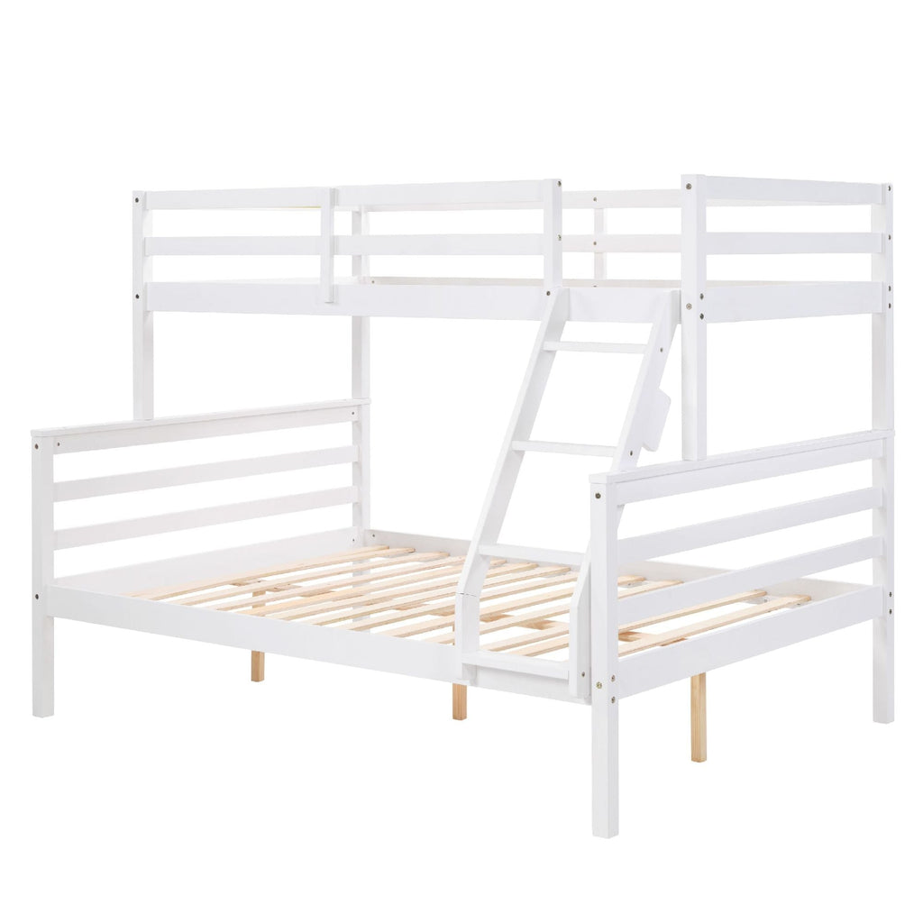 Shared Kids Room Twin Over Full Wood Bunk Bed with High Guardrail and Ladder, White | Just Better Bunk Beds