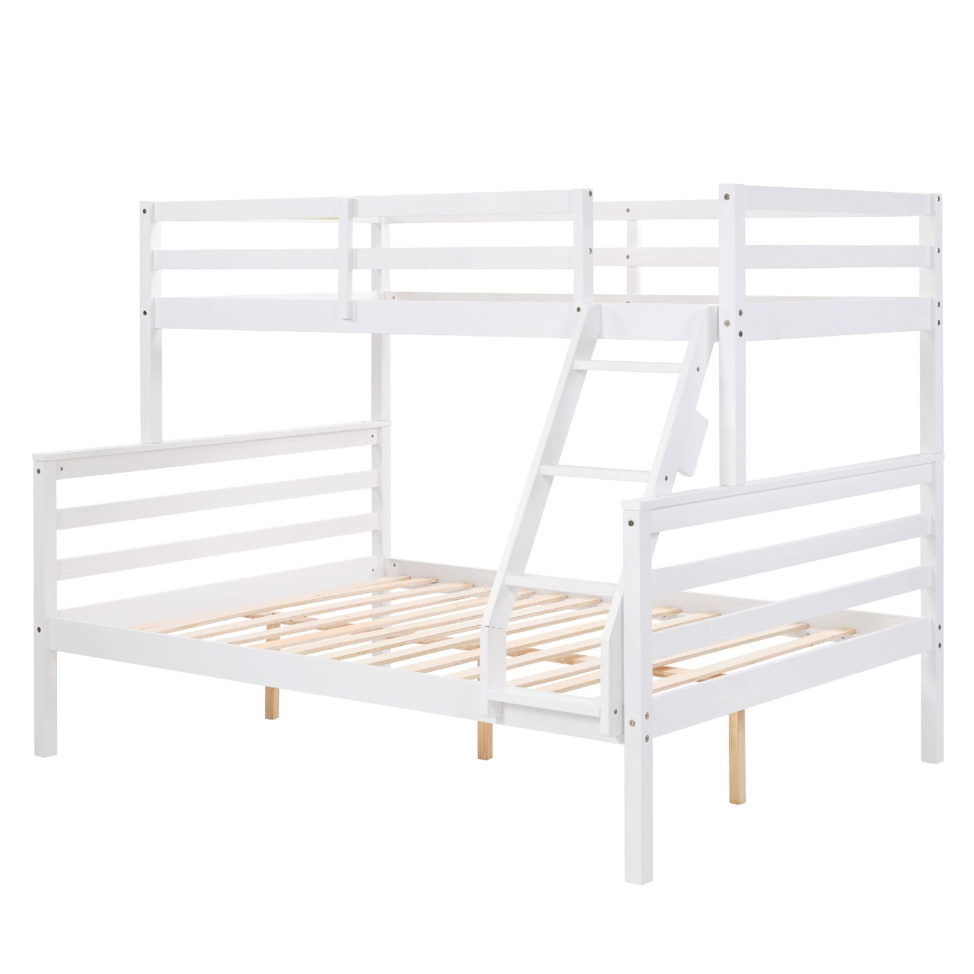 Shared Kids Room Twin Over Full Wood Bunk Bed with High Guardrail and Ladder, White | Just Better Bunk Beds