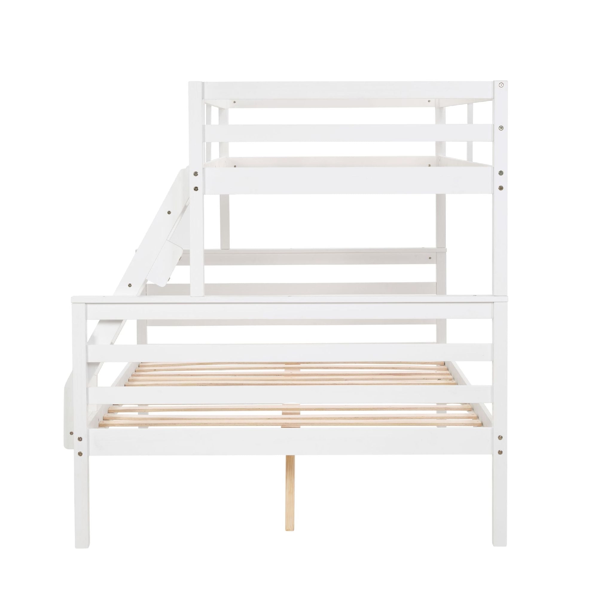 Shared Kids Room Twin Over Full Wood Bunk Bed with High Guardrail and Ladder, White | Just Better Bunk Beds