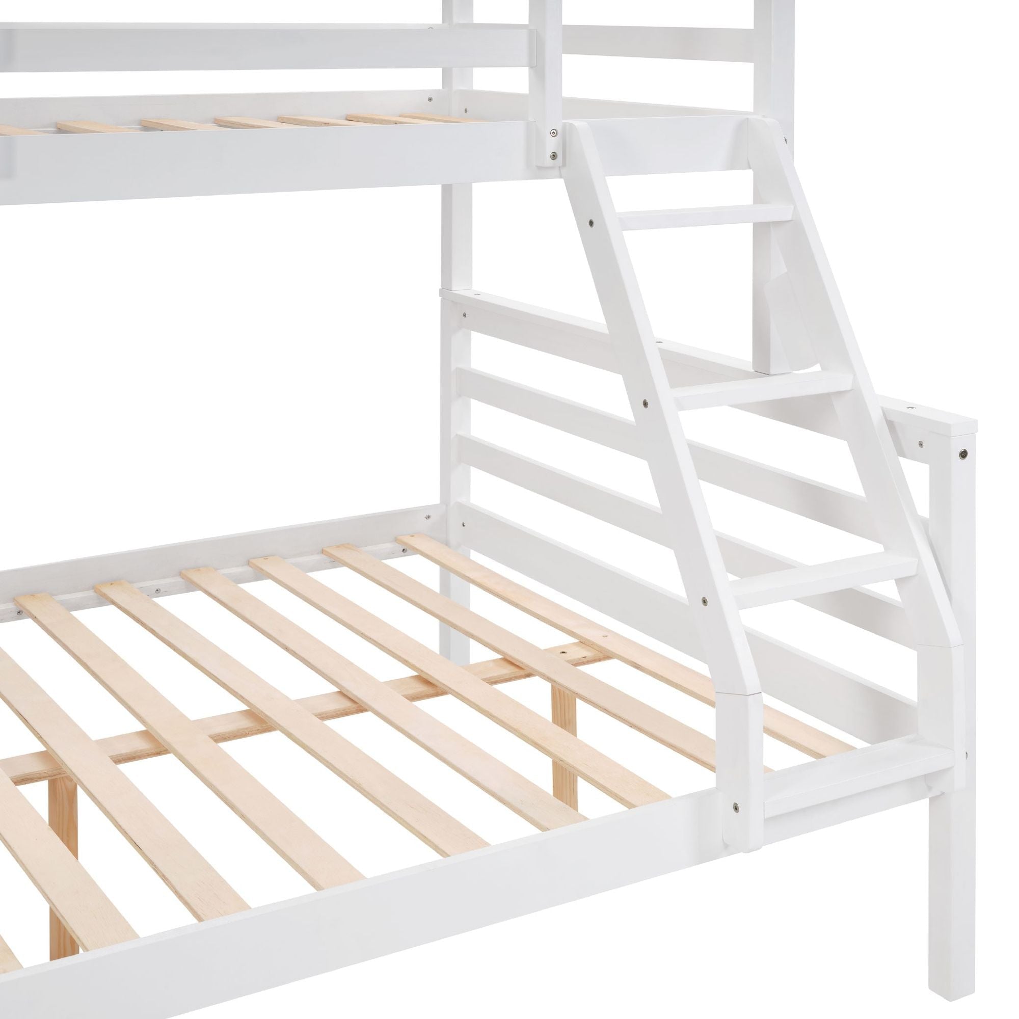 Shared Kids Room Twin Over Full Wood Bunk Bed with High Guardrail and Ladder, White | Just Better Bunk Beds