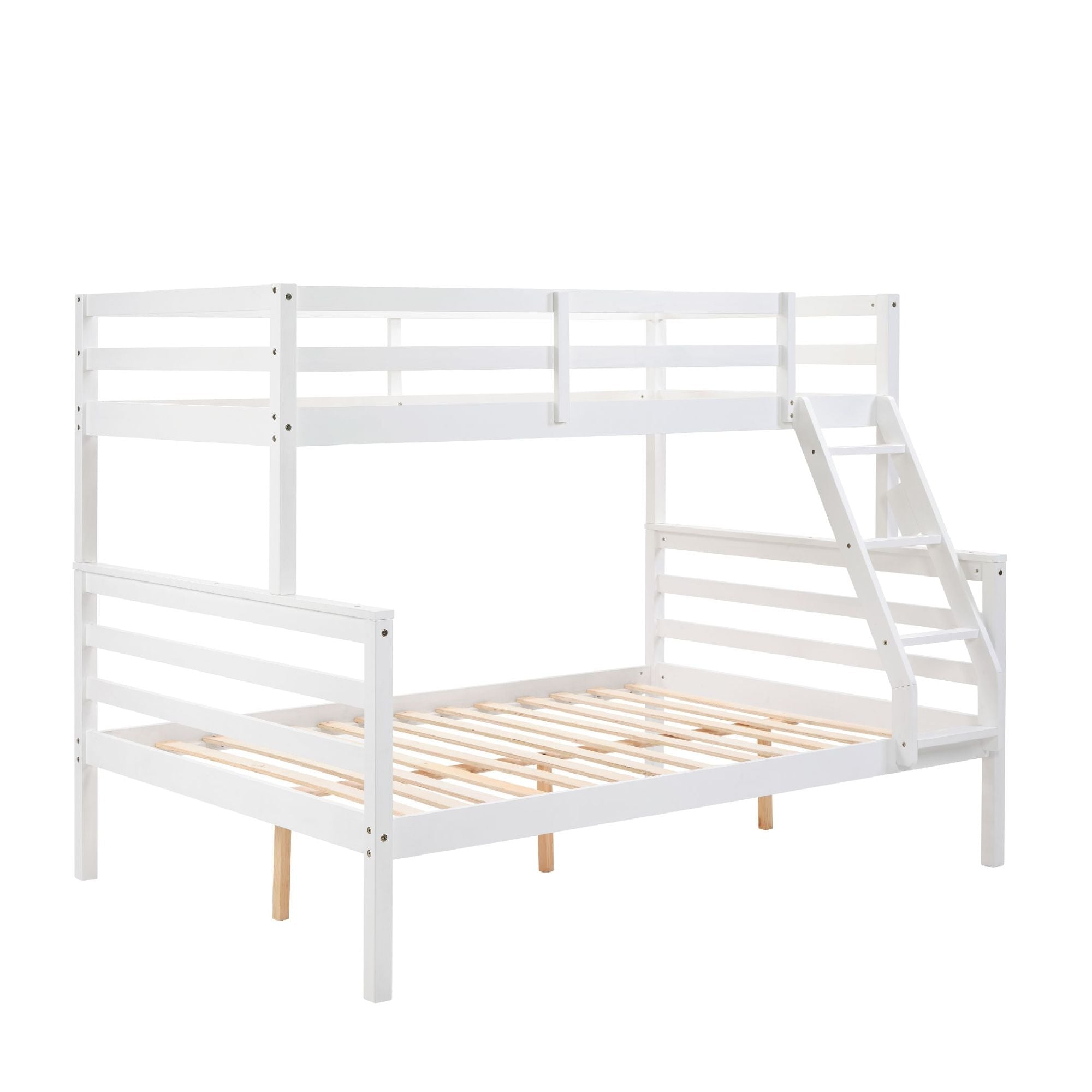 Shared Kids Room Twin Over Full Wood Bunk Bed with High Guardrail and Ladder, White | Just Better Bunk Beds
