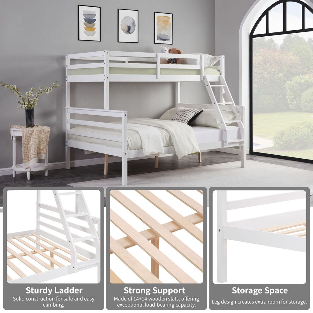 Shared Kids Room Twin Over Full Wood Bunk Bed with High Guardrail and Ladder, White | Just Better Bunk Beds
