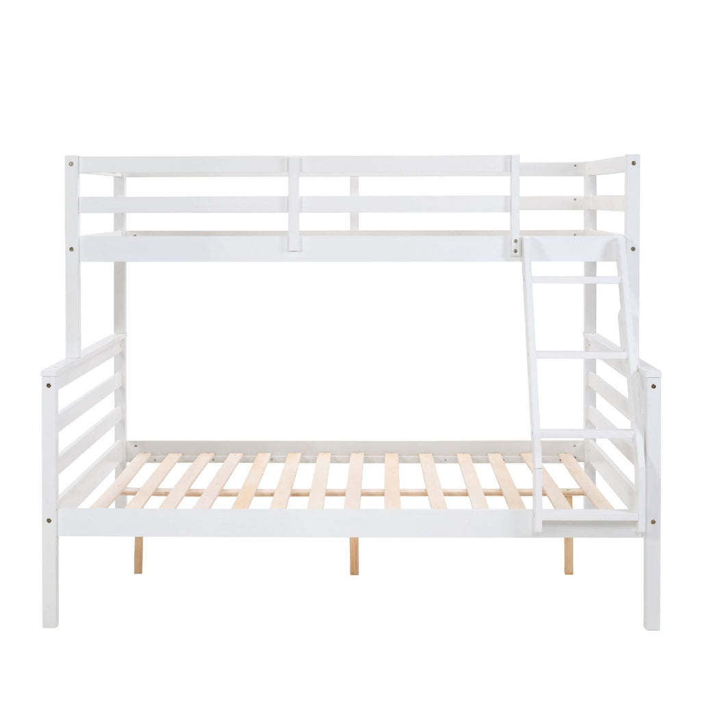Shared Kids Room Twin Over Full Wood Bunk Bed with High Guardrail and Ladder, White | Just Better Bunk Beds
