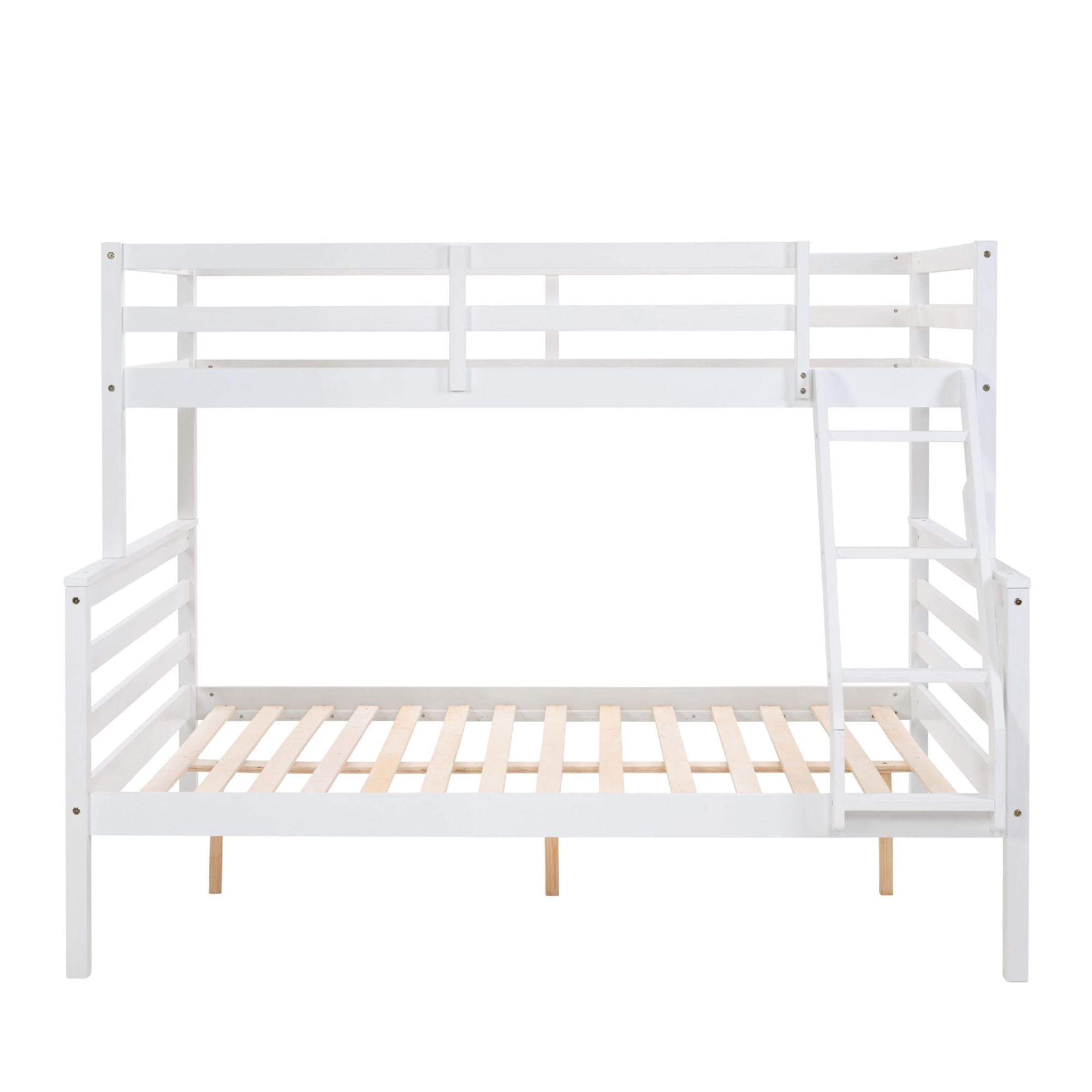 Shared Kids Room Twin Over Full Wood Bunk Bed with High Guardrail and Ladder, White | Just Better Bunk Beds