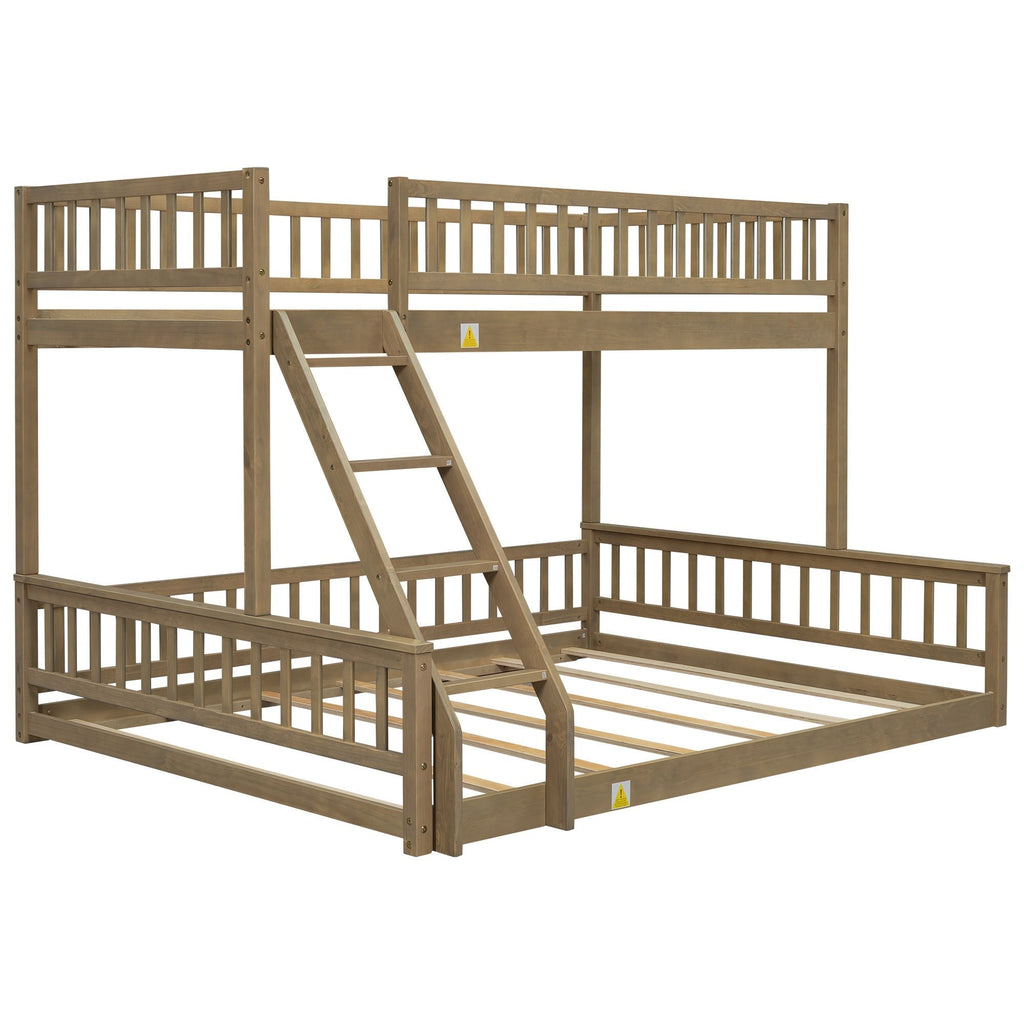 Shared Kids Room Twin XL Over Queen Wood Bunk Bed with Ladder and Guardrails, Walnut | Just Better Bunk Beds