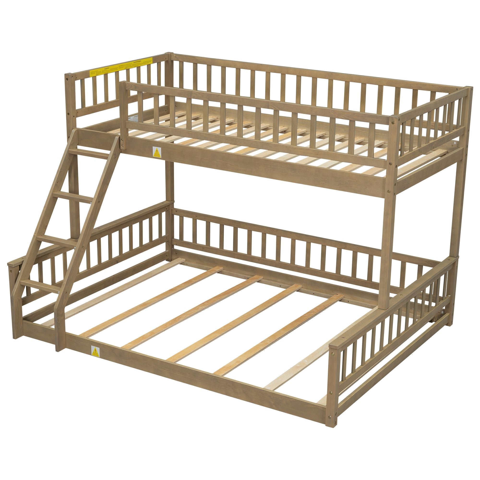Shared Kids Room Twin XL Over Queen Wood Bunk Bed with Ladder and Guardrails, Walnut | Just Better Bunk Beds