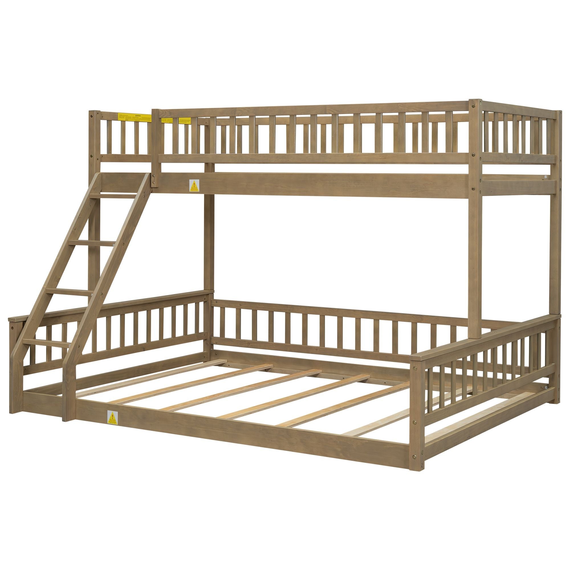 Shared Kids Room Twin XL Over Queen Wood Bunk Bed with Ladder and Guardrails, Walnut | Just Better Bunk Beds