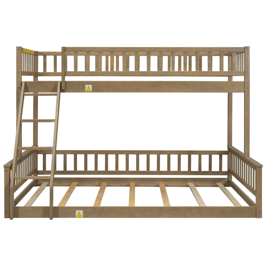 Shared Kids Room Twin XL Over Queen Wood Bunk Bed with Ladder and Guardrails, Walnut | Just Better Bunk Beds