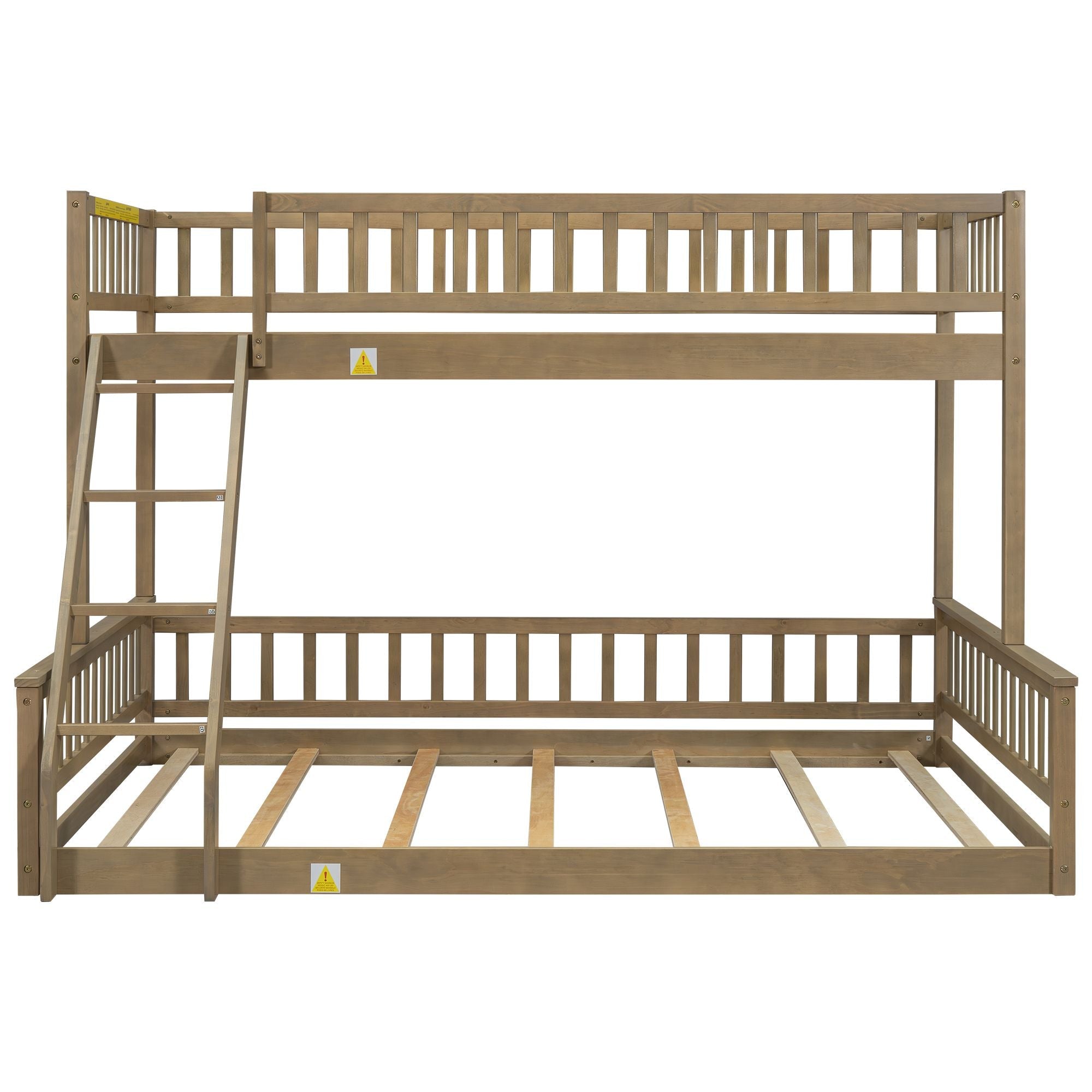 Shared Kids Room Twin XL Over Queen Wood Bunk Bed with Ladder and Guardrails, Walnut | Just Better Bunk Beds