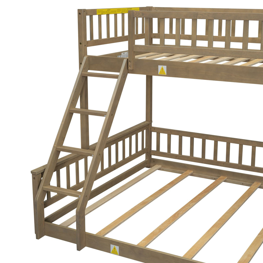 Shared Kids Room Twin XL Over Queen Wood Bunk Bed with Ladder and Guardrails, Walnut | Just Better Bunk Beds