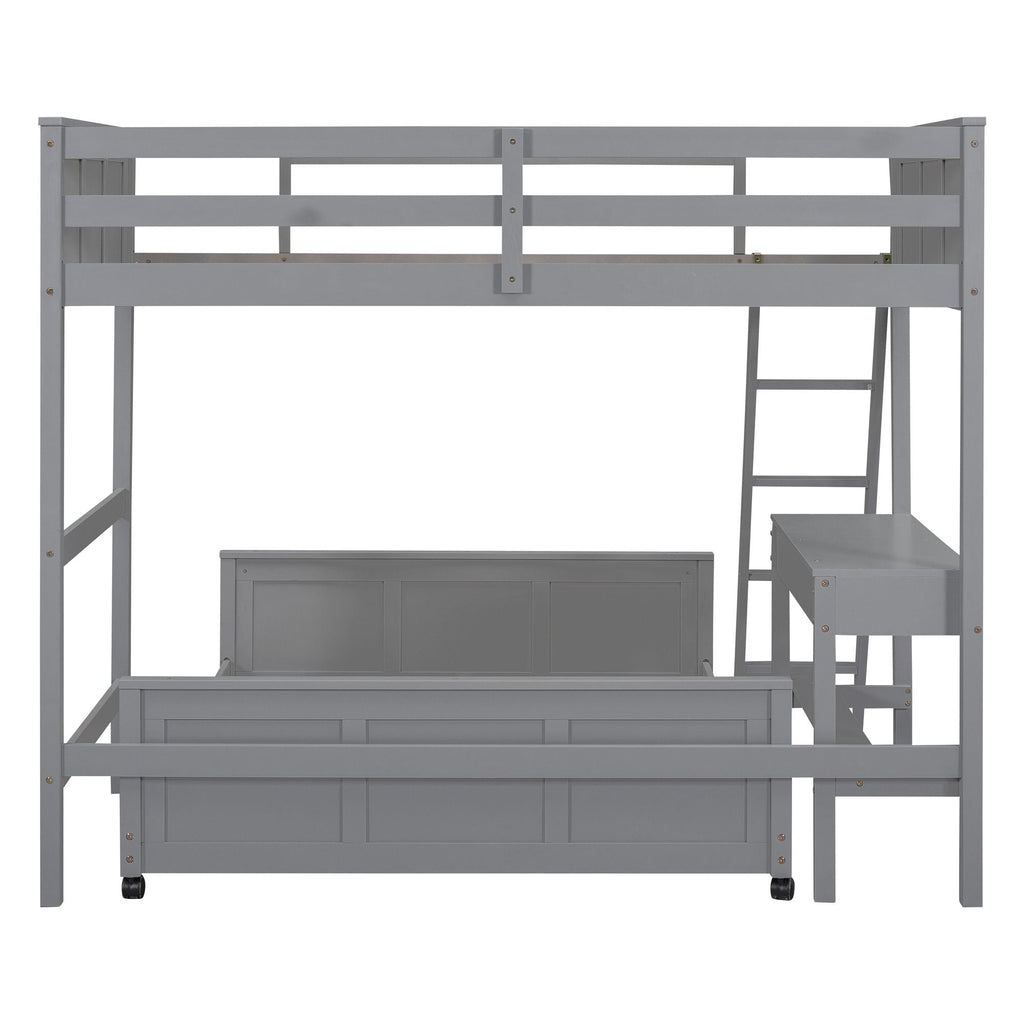 Space-Saving Twin Over Full Wood Bunk Bed with Desk in Gray | Just Better Bunk Beds