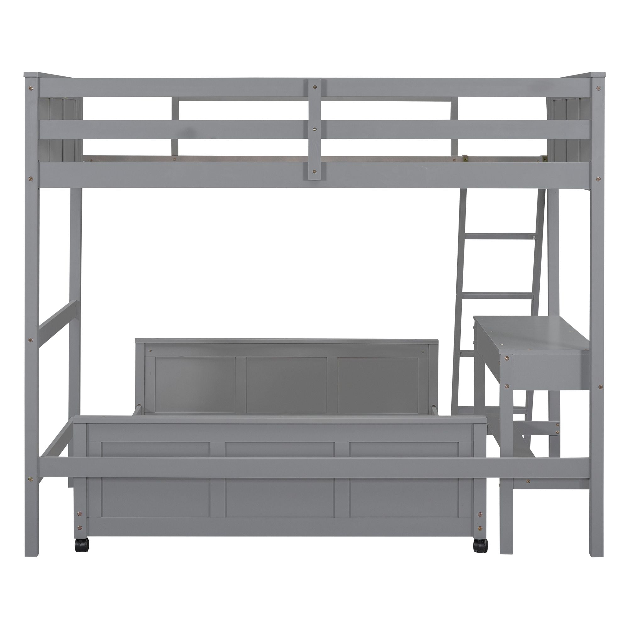 Space-Saving Twin Over Full Wood Bunk Bed with Desk in Gray | Just Better Bunk Beds