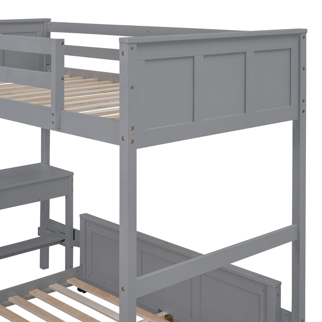 Space-Saving Twin Over Full Wood Bunk Bed with Desk in Gray | Just Better Bunk Beds