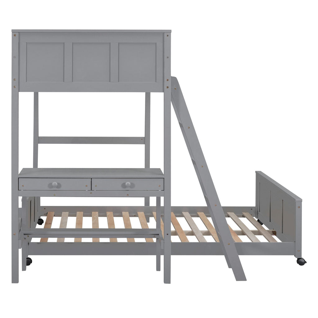 Space-Saving Twin Over Full Wood Bunk Bed with Desk in Gray | Just Better Bunk Beds
