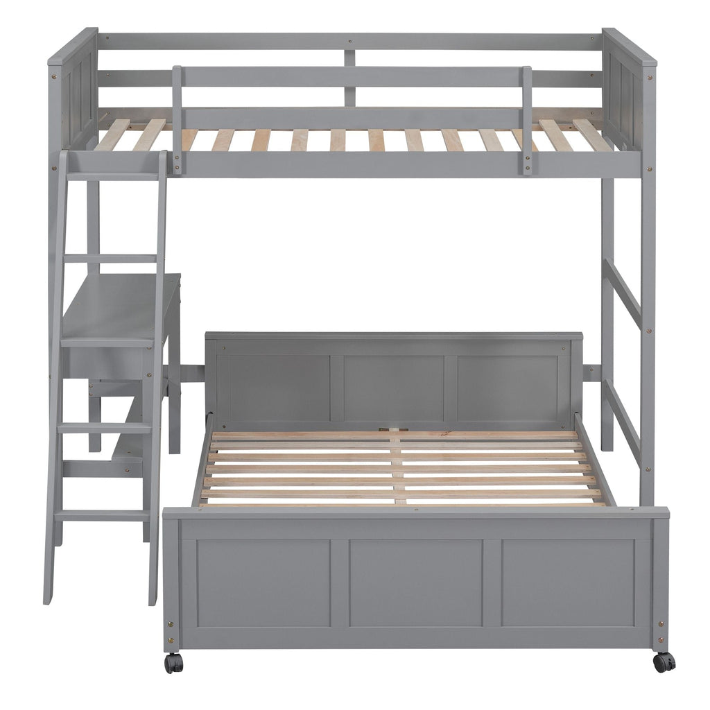 Space-Saving Twin Over Full Wood Bunk Bed with Desk in Gray | Just Better Bunk Beds