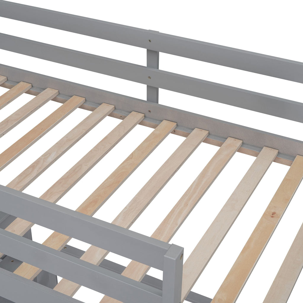 Space-Saving Twin Over Full Wood Bunk Bed with Desk in Gray | Just Better Bunk Beds