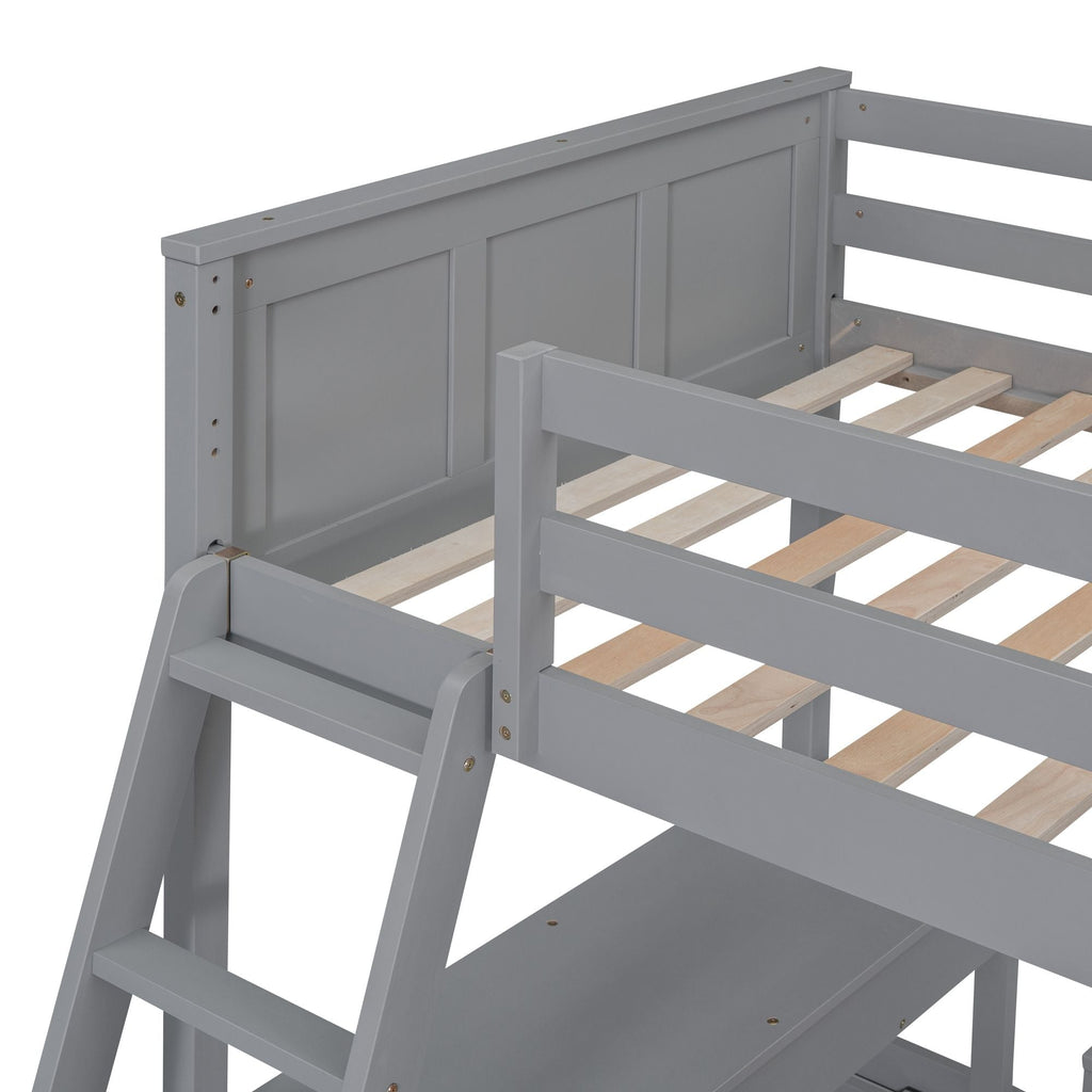 Space-Saving Twin Over Full Wood Bunk Bed with Desk in Gray | Just Better Bunk Beds