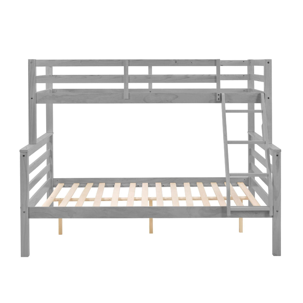 Space-Saving Twin Over Full Wood Bunk Bed with High Guardrail, Ladder, Gray Finish | Just Better Bunk Beds