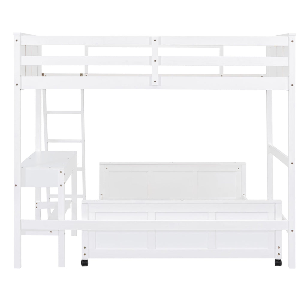 Study Ready Twin Over Full Wood Bunk Bed with Desk White Finish for Kids Shared Rooms | Just Better Bunk Beds