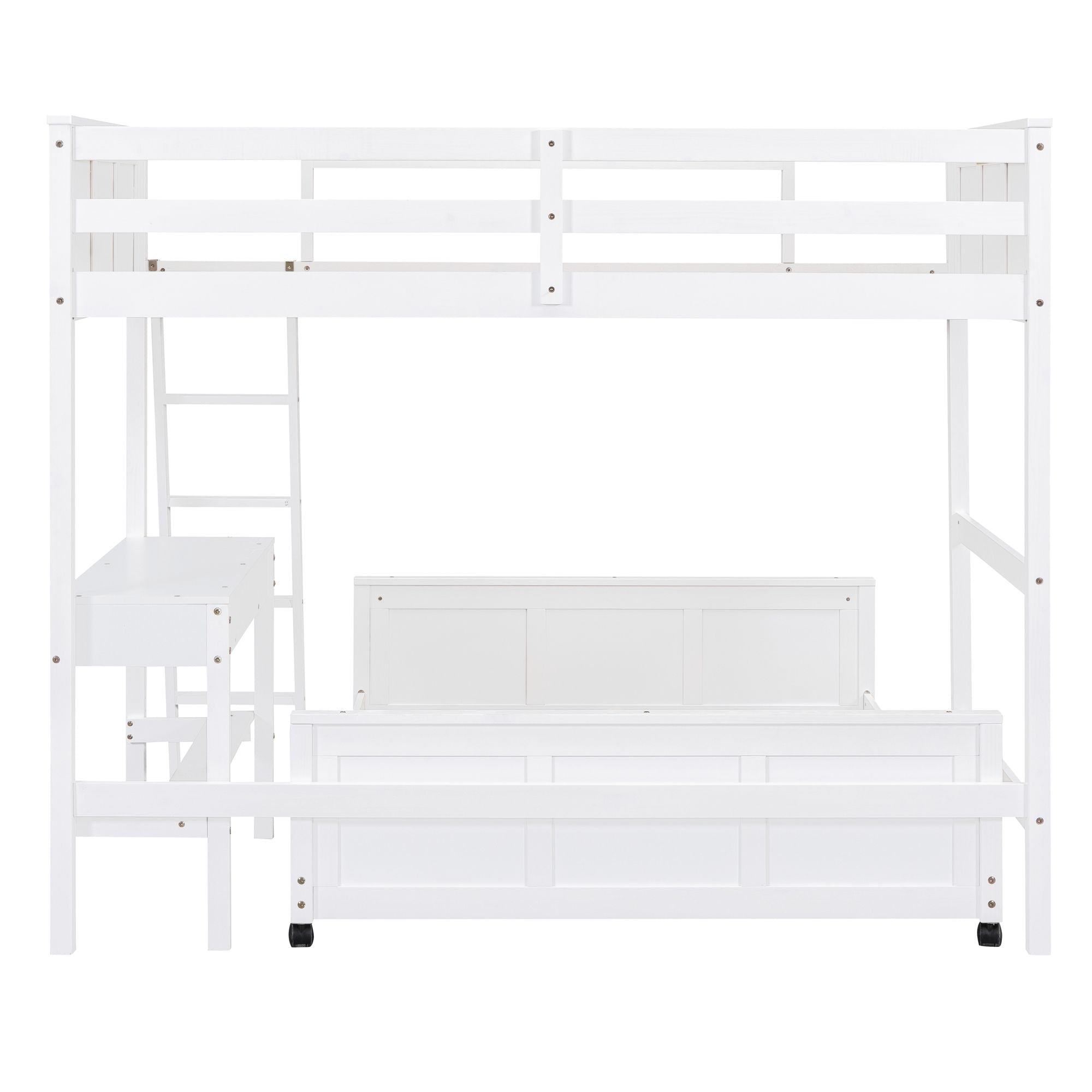 Study Ready Twin Over Full Wood Bunk Bed with Desk White Finish for Kids Shared Rooms | Just Better Bunk Beds