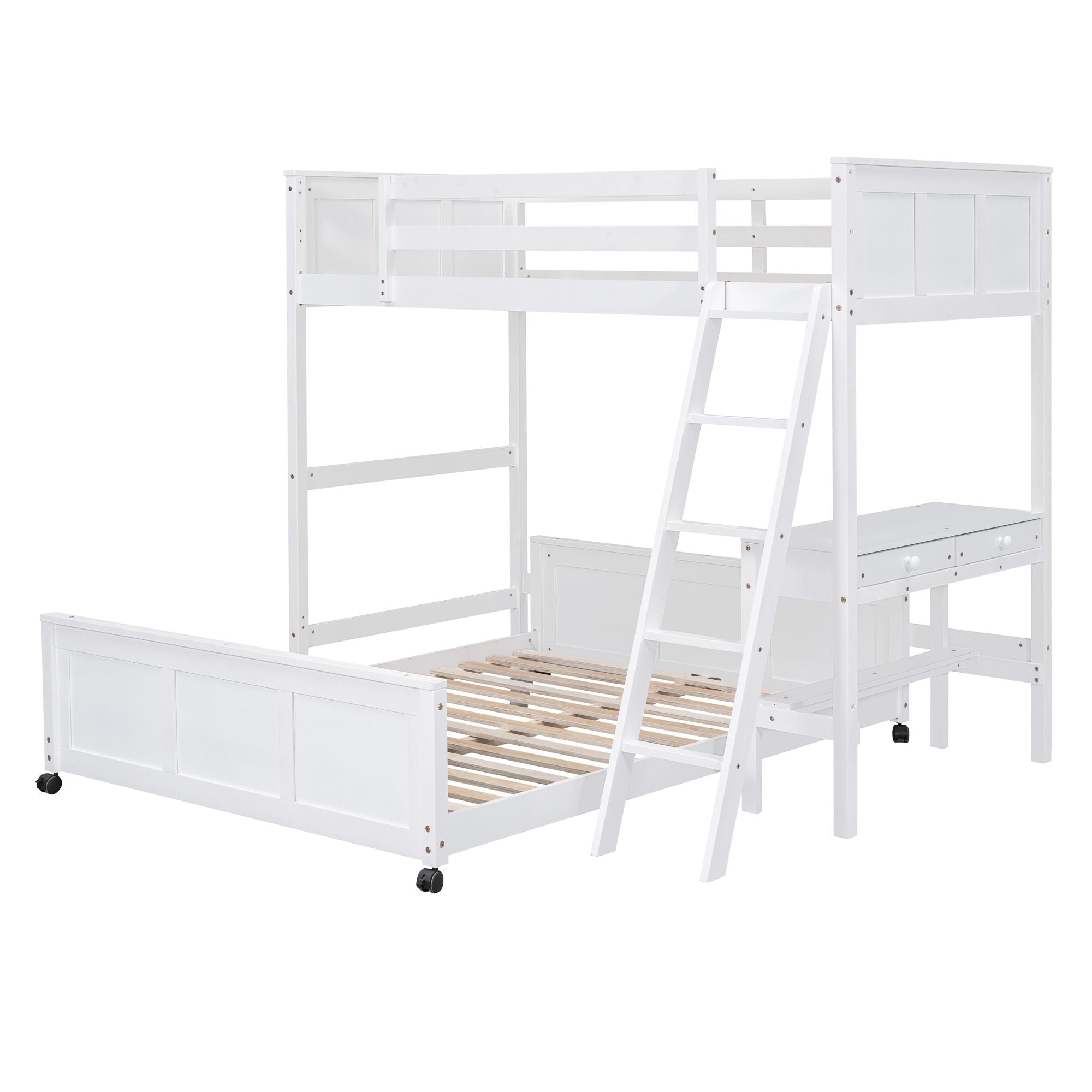 Study Ready Twin Over Full Wood Bunk Bed with Desk White Finish for Kids Shared Rooms | Just Better Bunk Beds