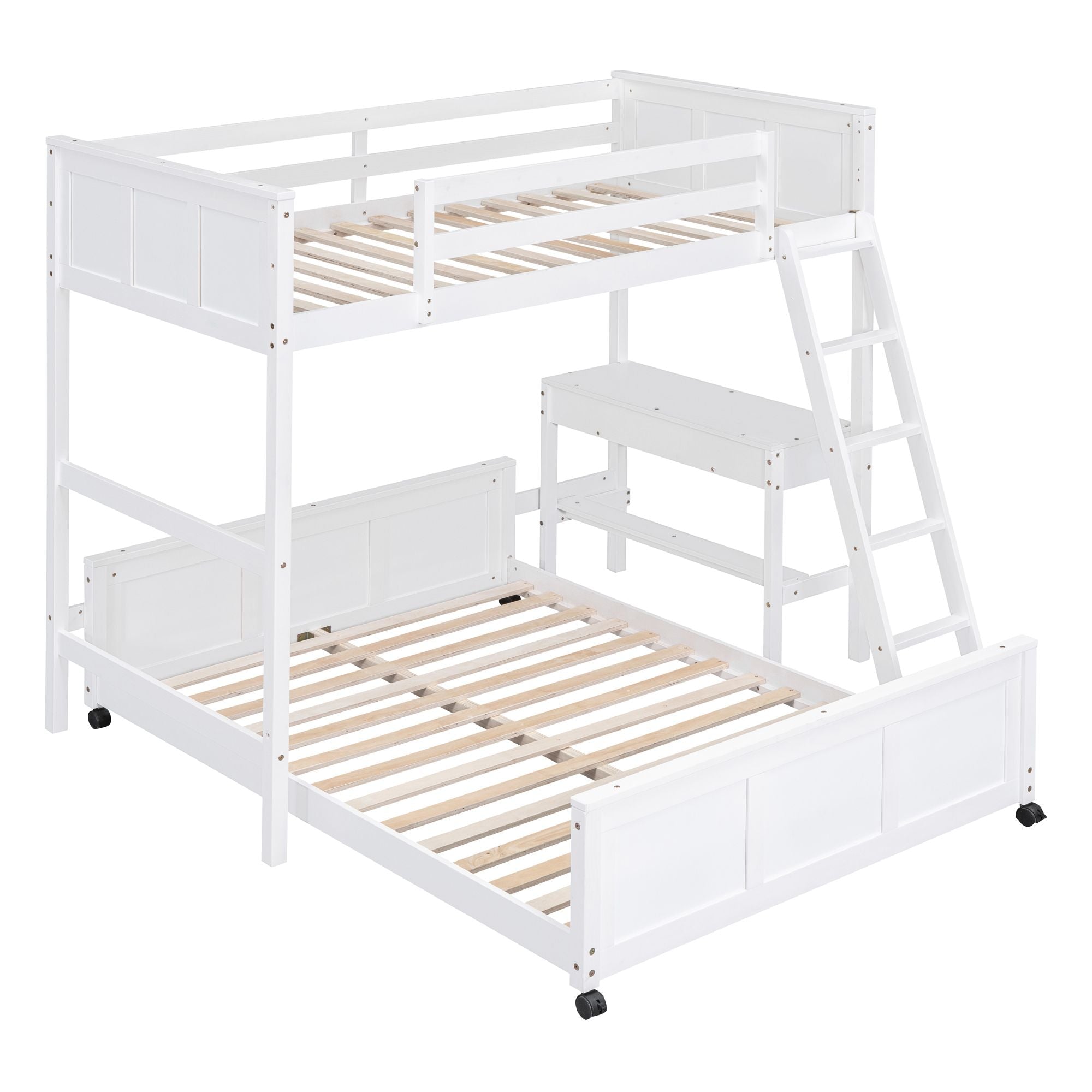 Study Ready Twin Over Full Wood Bunk Bed with Desk White Finish for Kids Shared Rooms | Just Better Bunk Beds