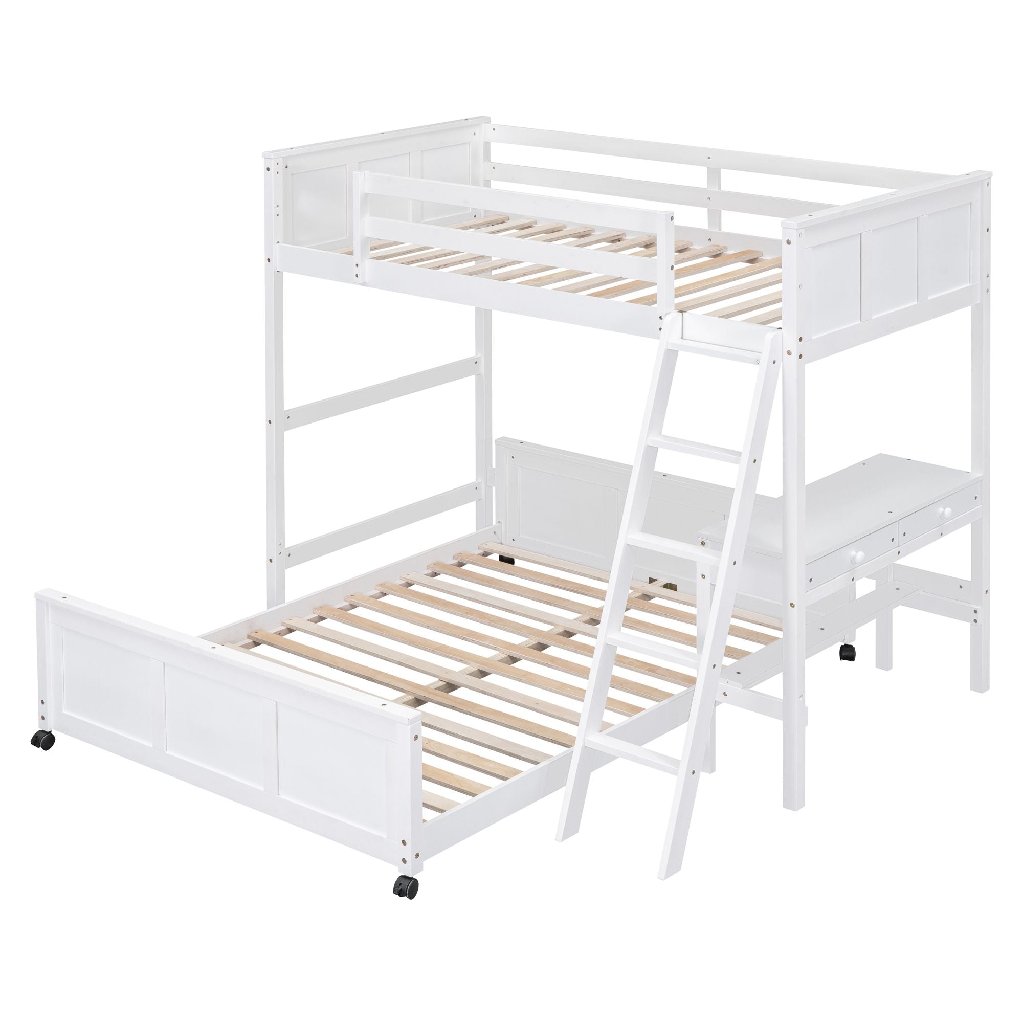Study Ready Twin Over Full Wood Bunk Bed with Desk White Finish for Kids Shared Rooms | Just Better Bunk Beds