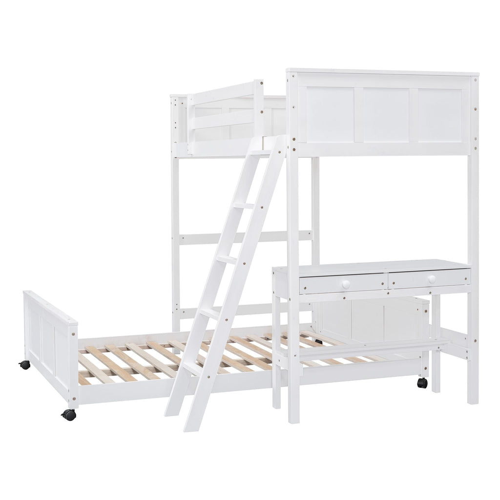 Study Ready Twin Over Full Wood Bunk Bed with Desk White Finish for Kids Shared Rooms | Just Better Bunk Beds