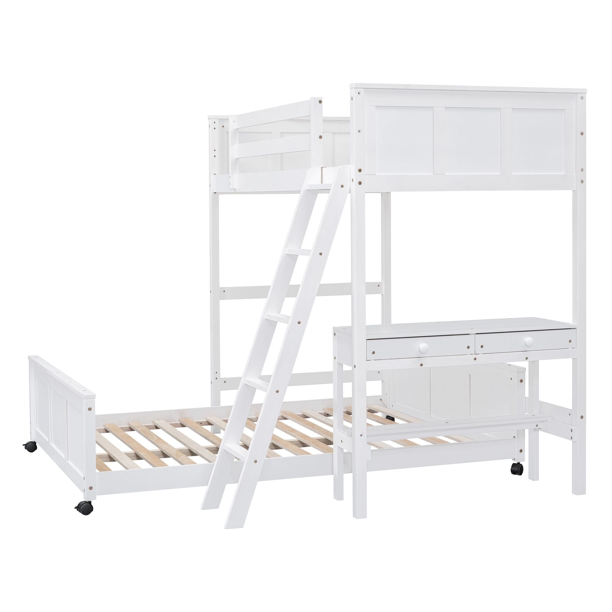 Study Ready Twin Over Full Wood Bunk Bed with Desk White Finish for Kids Shared Rooms | Just Better Bunk Beds