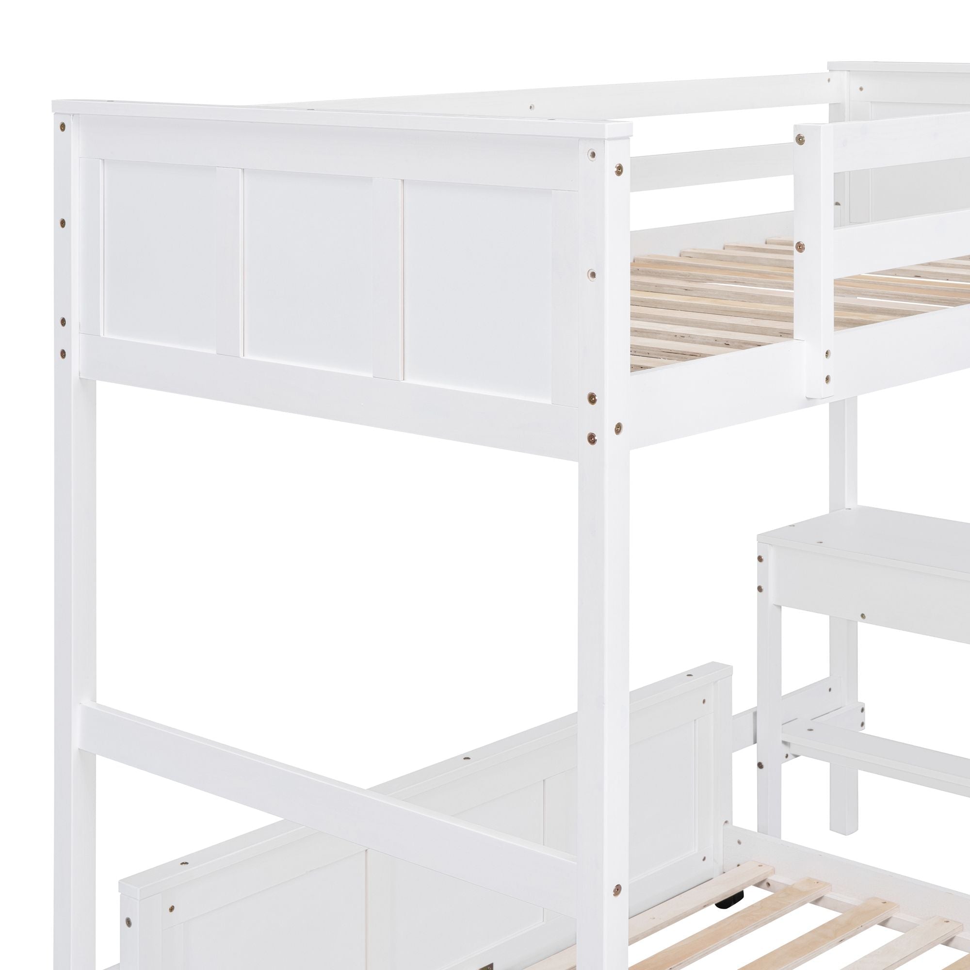 Study Ready Twin Over Full Wood Bunk Bed with Desk White Finish for Kids Shared Rooms | Just Better Bunk Beds