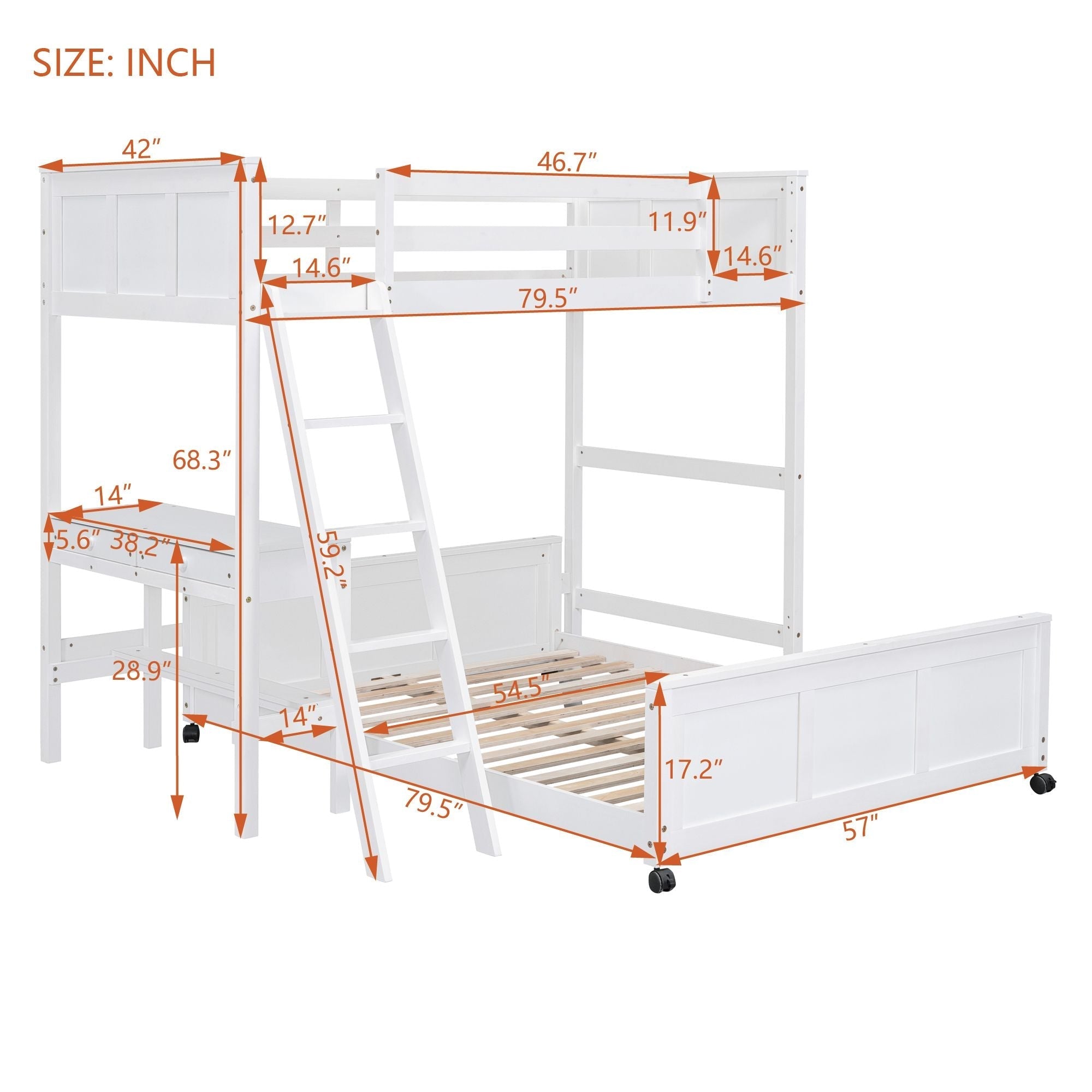 Study Ready Twin Over Full Wood Bunk Bed with Desk White Finish for Kids Shared Rooms | Just Better Bunk Beds